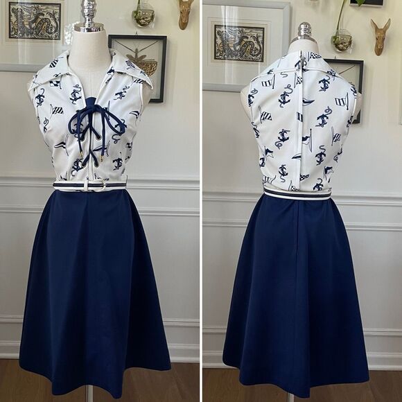 Vintage 70s Jerell of Texas Nautical A-line Dress XS - Picture 1 of 10